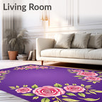 Pink Roses Floral Lavender Border Rug