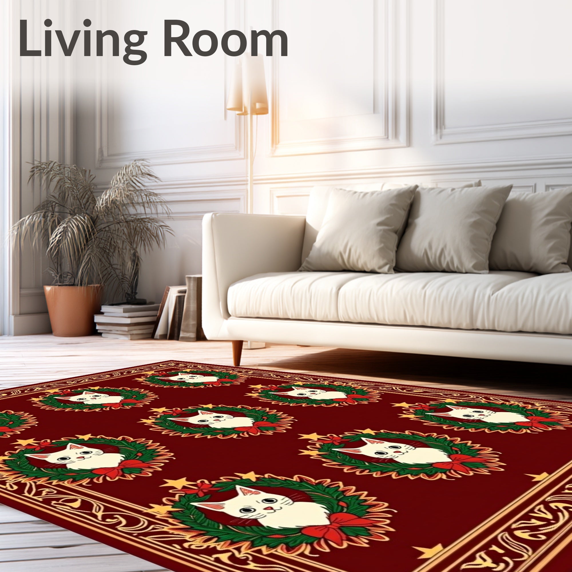 Festive Red Wreath Cat Collage Rug