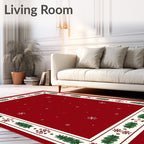 Crimson Snowflake Pine Border Rug