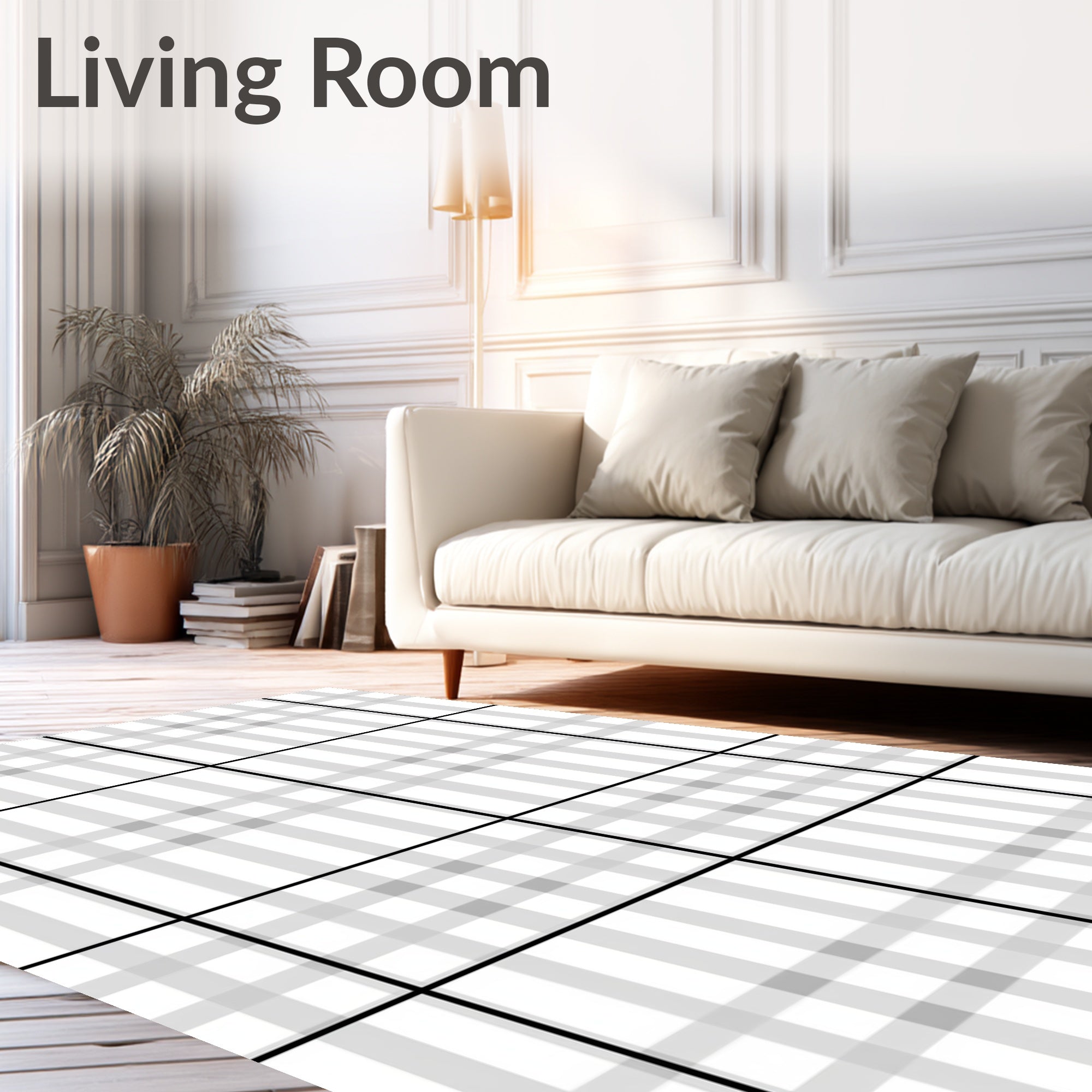 Subtle Gray Tartan Grid Rug
