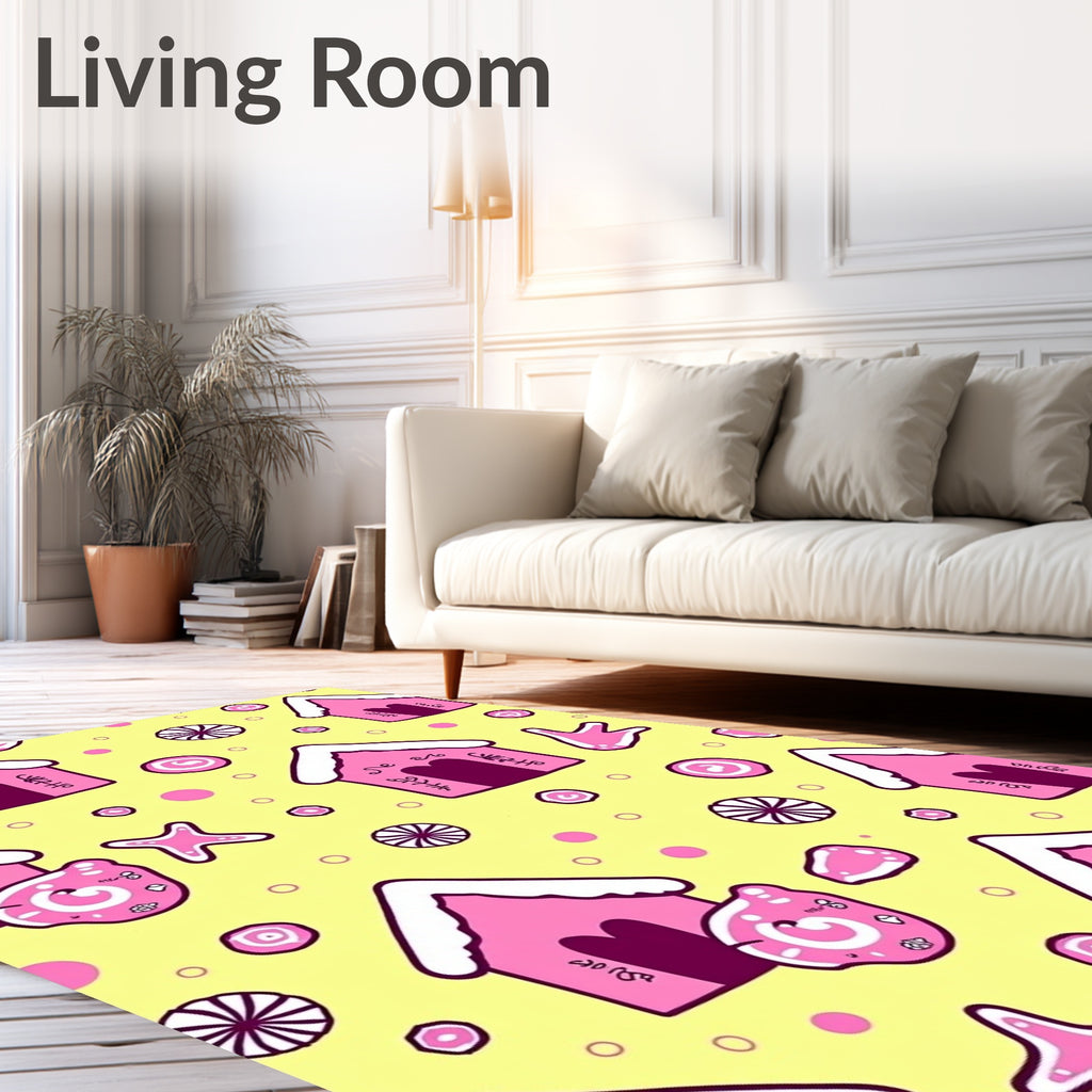 Pink Gingerbread Houses Yellow Background Rug