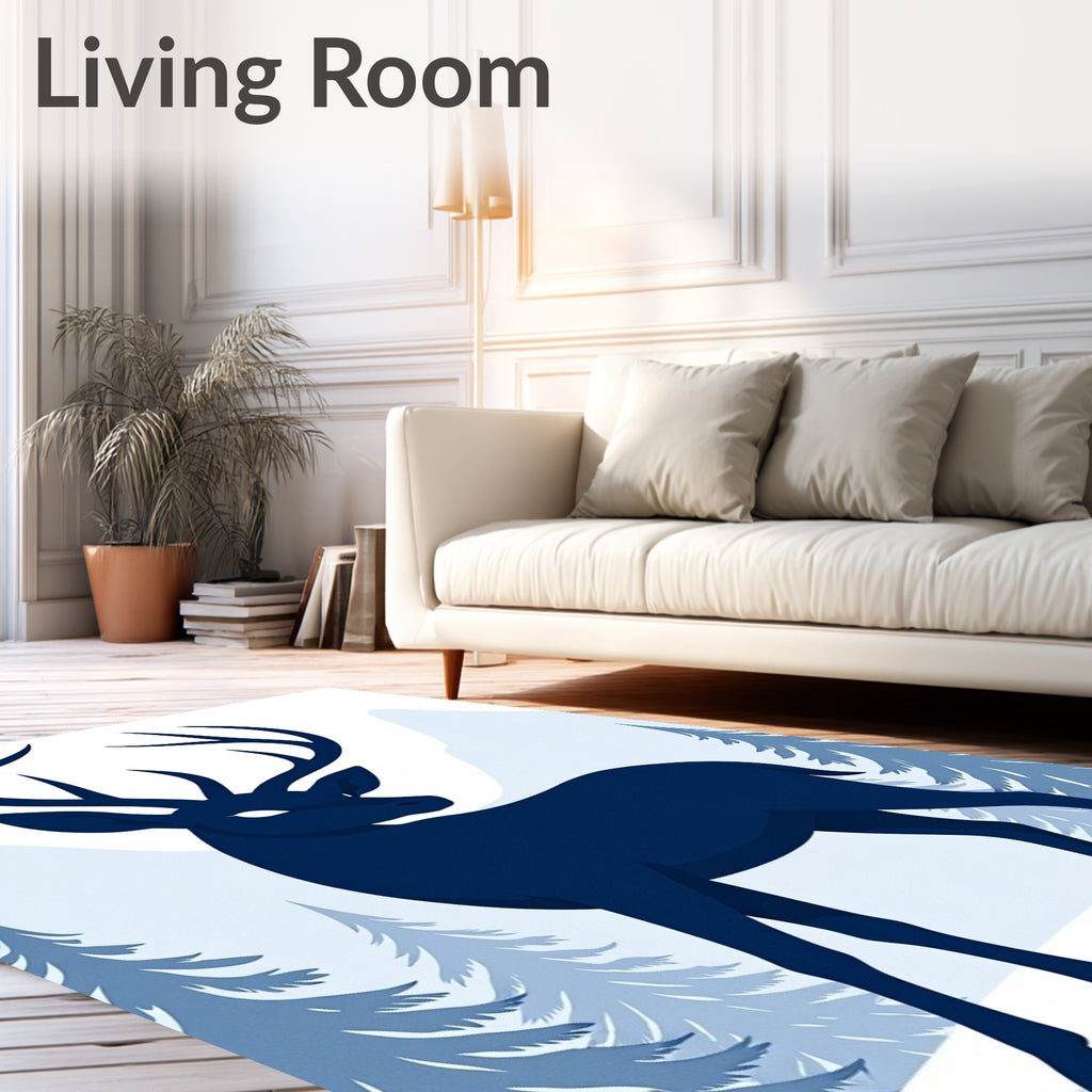 Navy Blue Bold Stag Winter Scene Rug