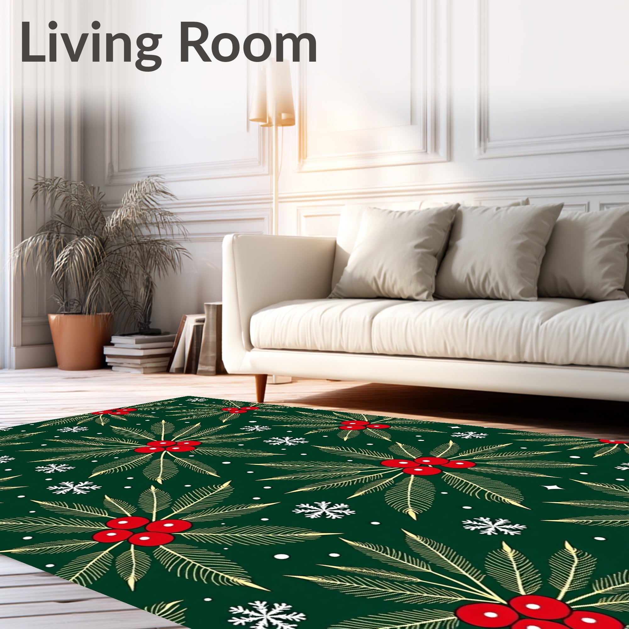 Festive Holly Berry Snowflake Meadow Rug