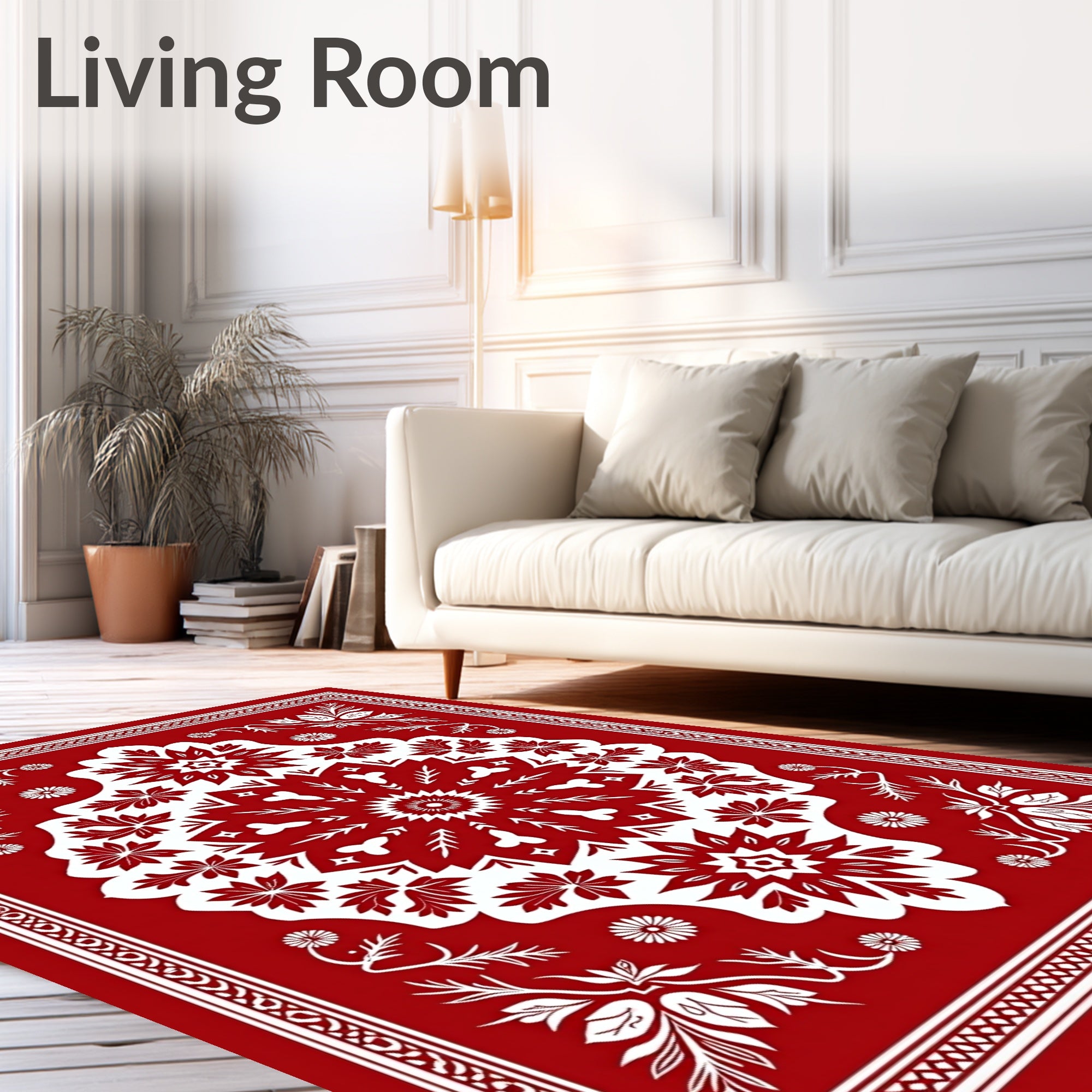Bold Red Floral Mandala Medallion Rug