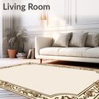 Elegant Brown Ivory Floral Scroll Border Rug
