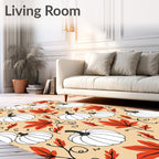 Autumn White Pumpkin Orange Leaf Swirls Rug