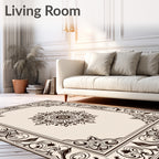 Ornate Cream and Brown Mandala Border Rug