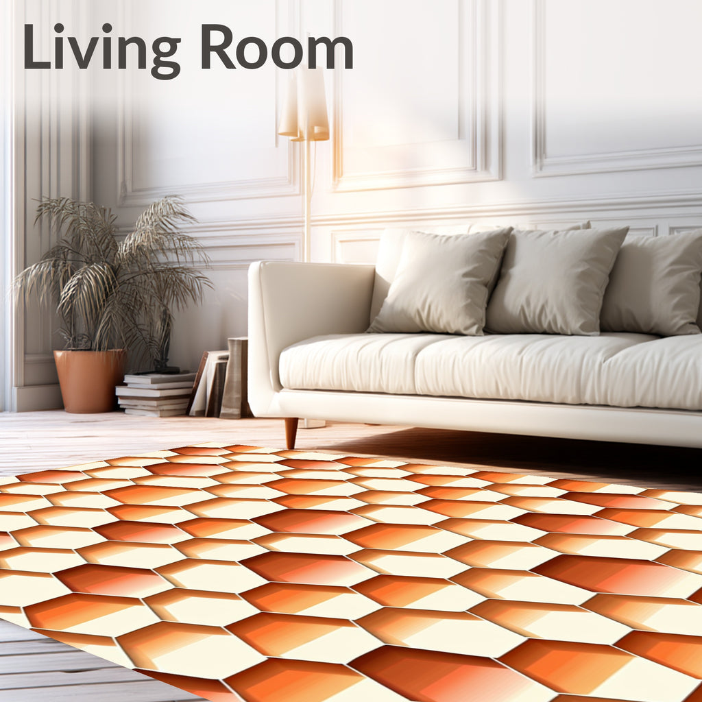 Warm Orange Honeycomb Geometric Rug