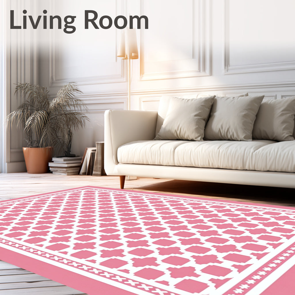 Pink Geometric Lattice Arrangement Rug