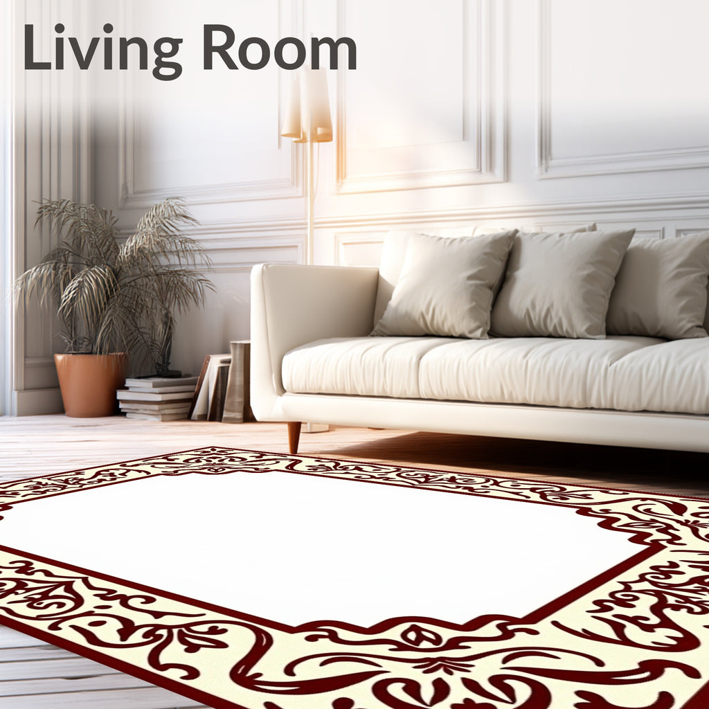 Crimson Floral Border Cream Background Rug