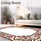 Crimson Floral Border Cream Background Rug