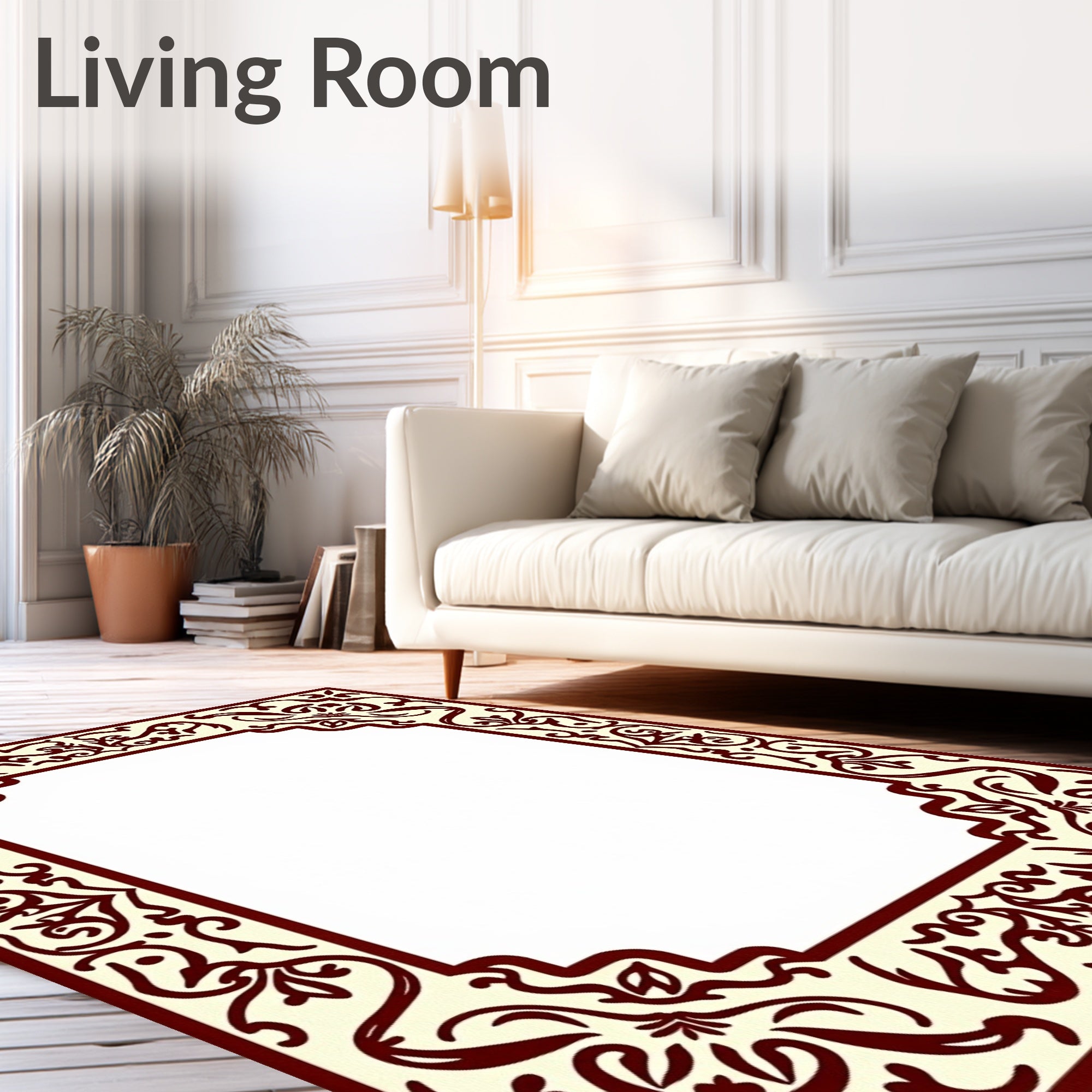Crimson Floral Border Cream Background Rug