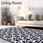 Dark Navy White Abstract Creature Medallion Rug