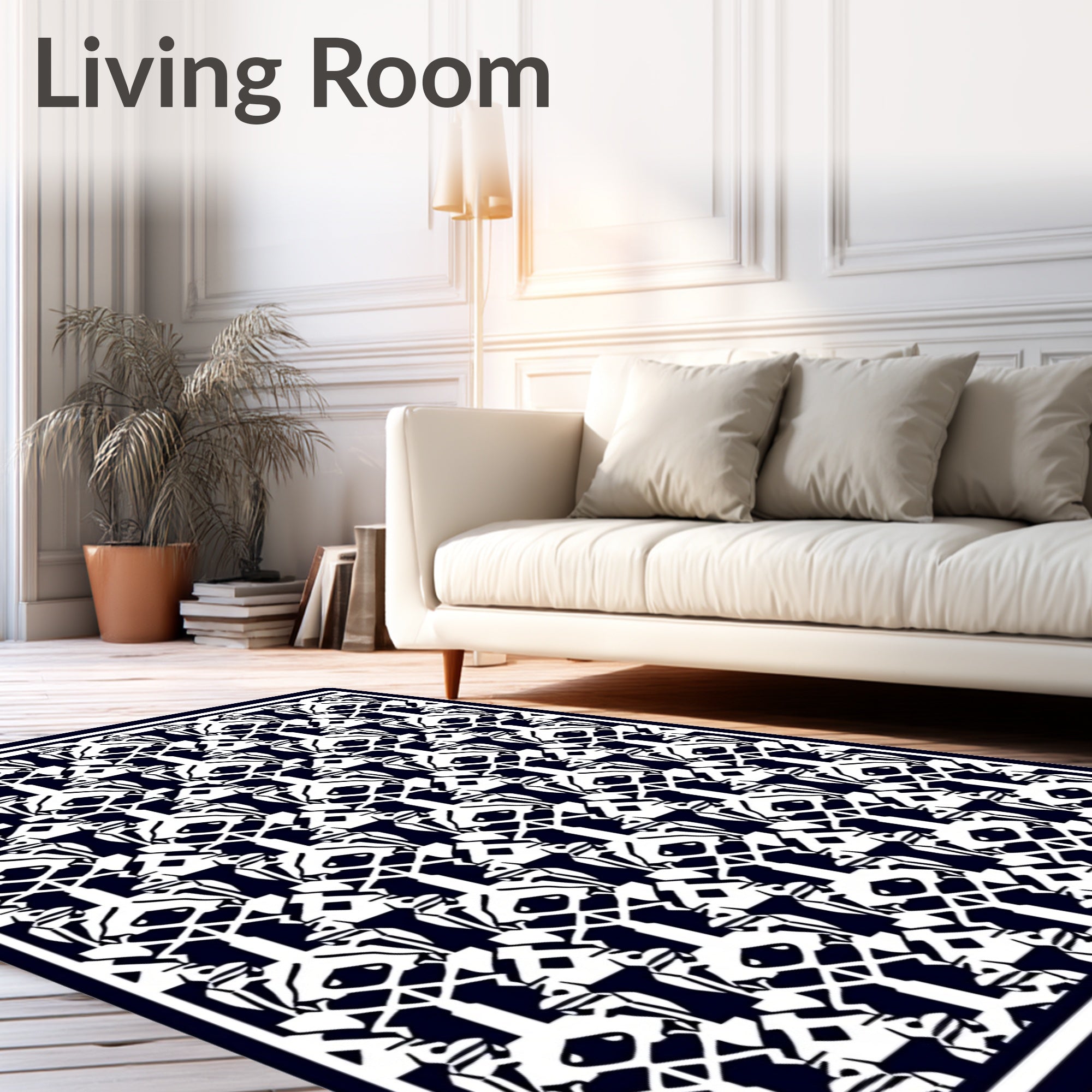 Dark Navy White Abstract Creature Medallion Rug