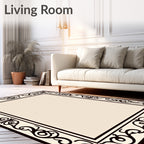 Classic Ivory Black Filigree Border Rug