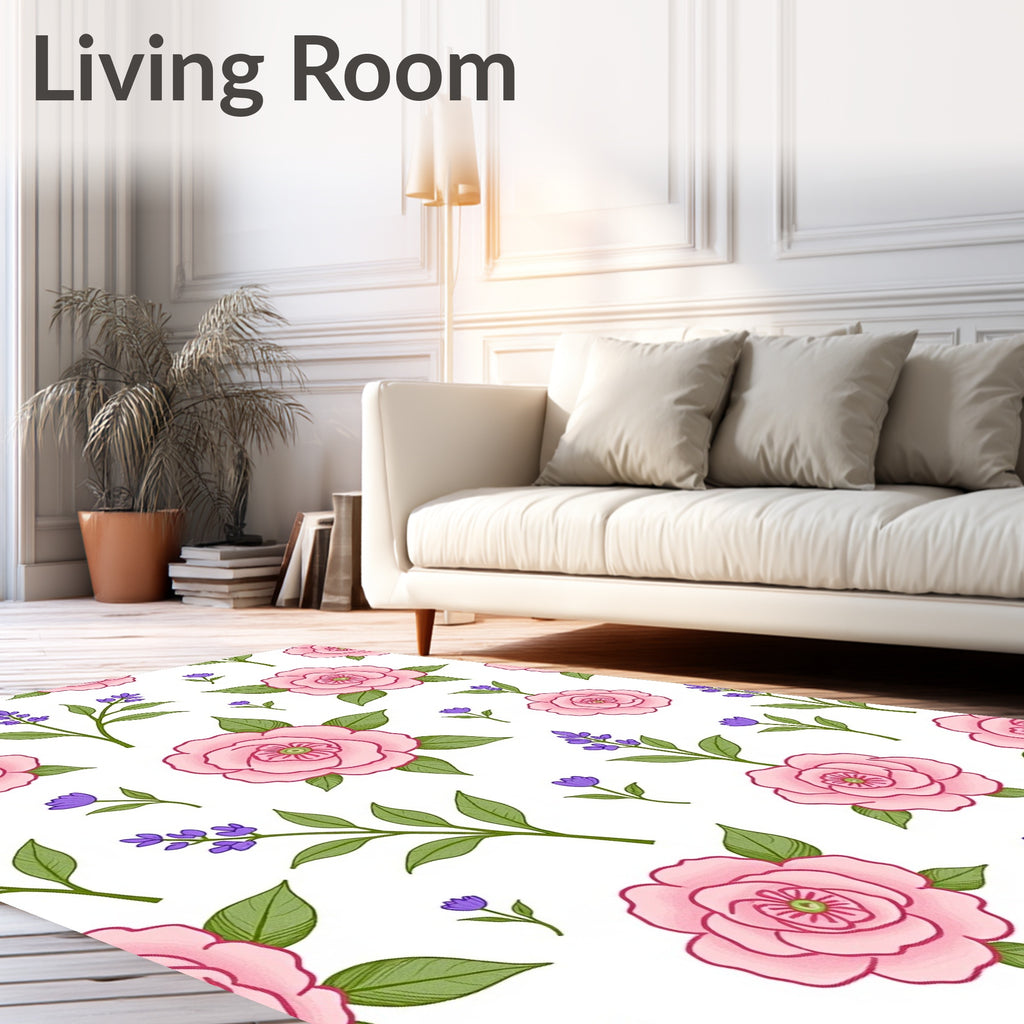 Pink Rose Lavender Garden Bloom Rug