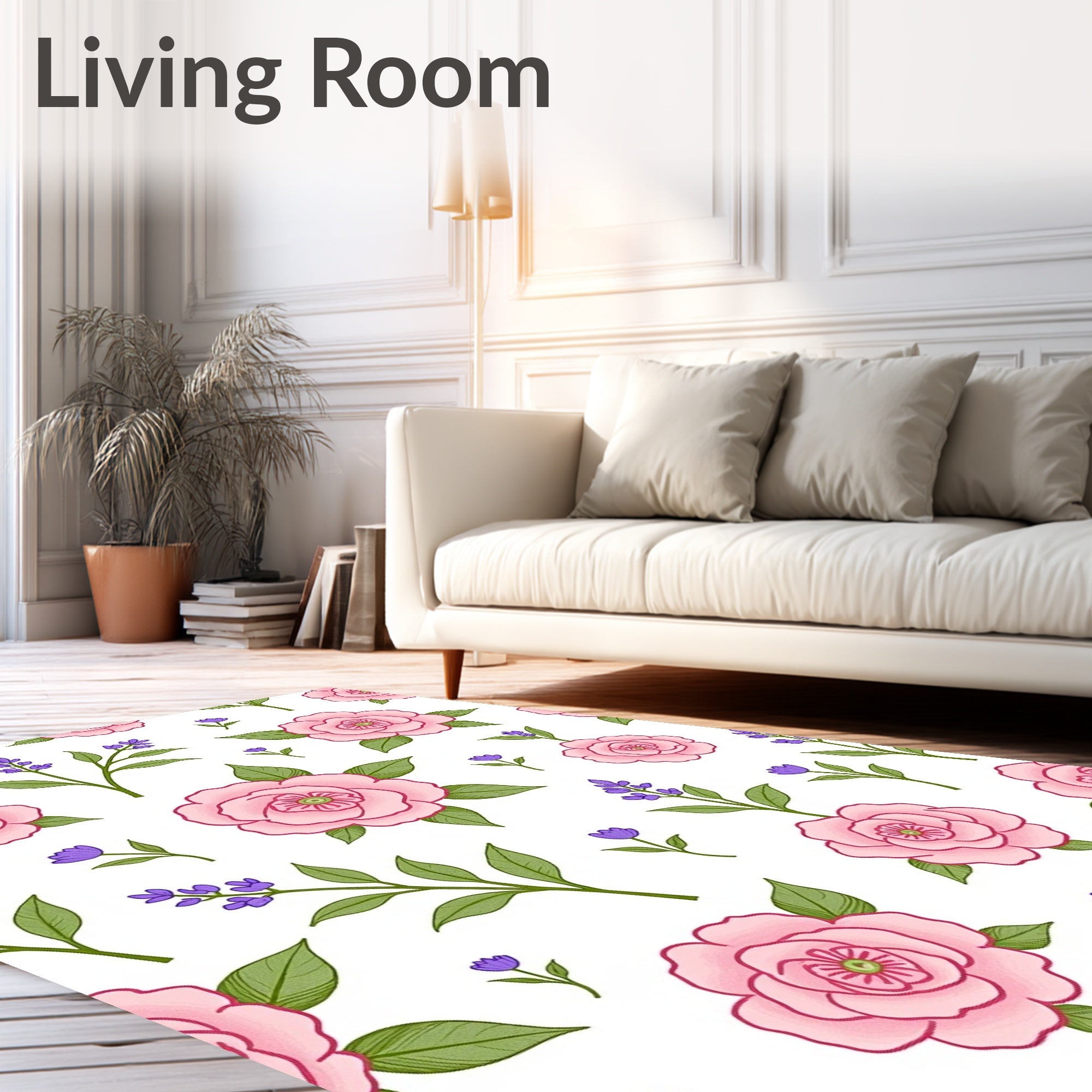 Pink Rose Lavender Garden Bloom Rug