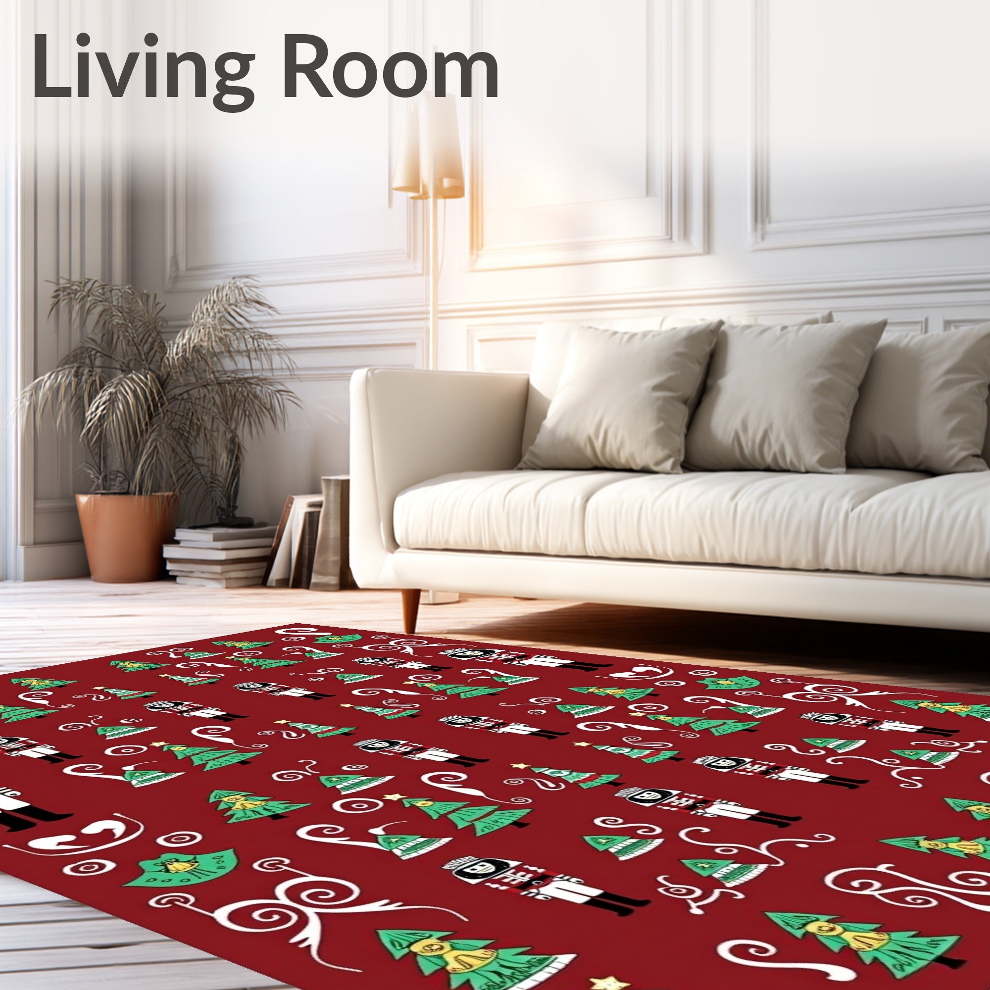 Festive Red Christmas Tree Nutcracker Rug