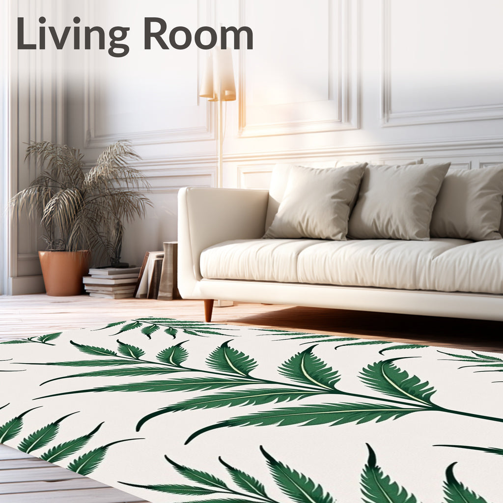 Deep Green Fern Leaf Arrangement Rug