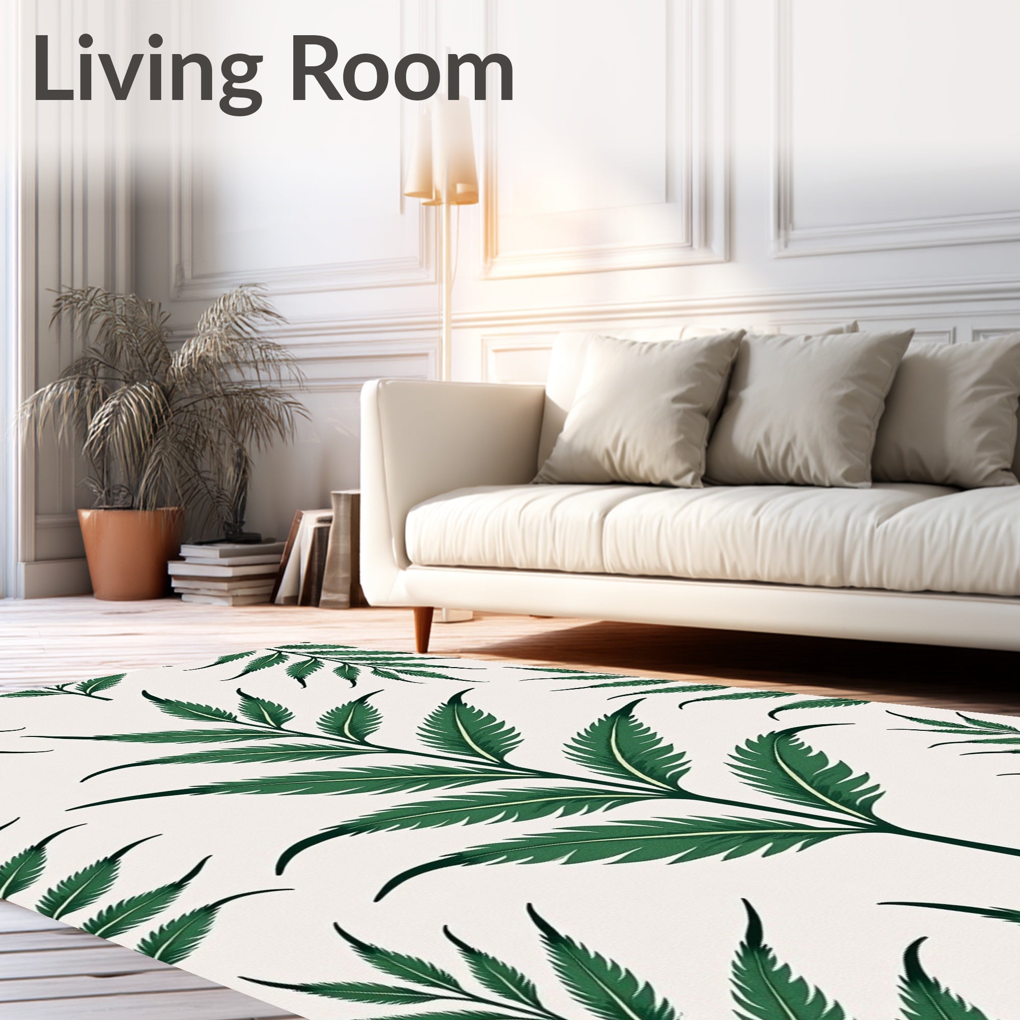Deep Green Fern Leaf Arrangement Rug