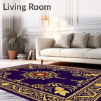 Deep Indigo Gold Floral Medallion Border Rug