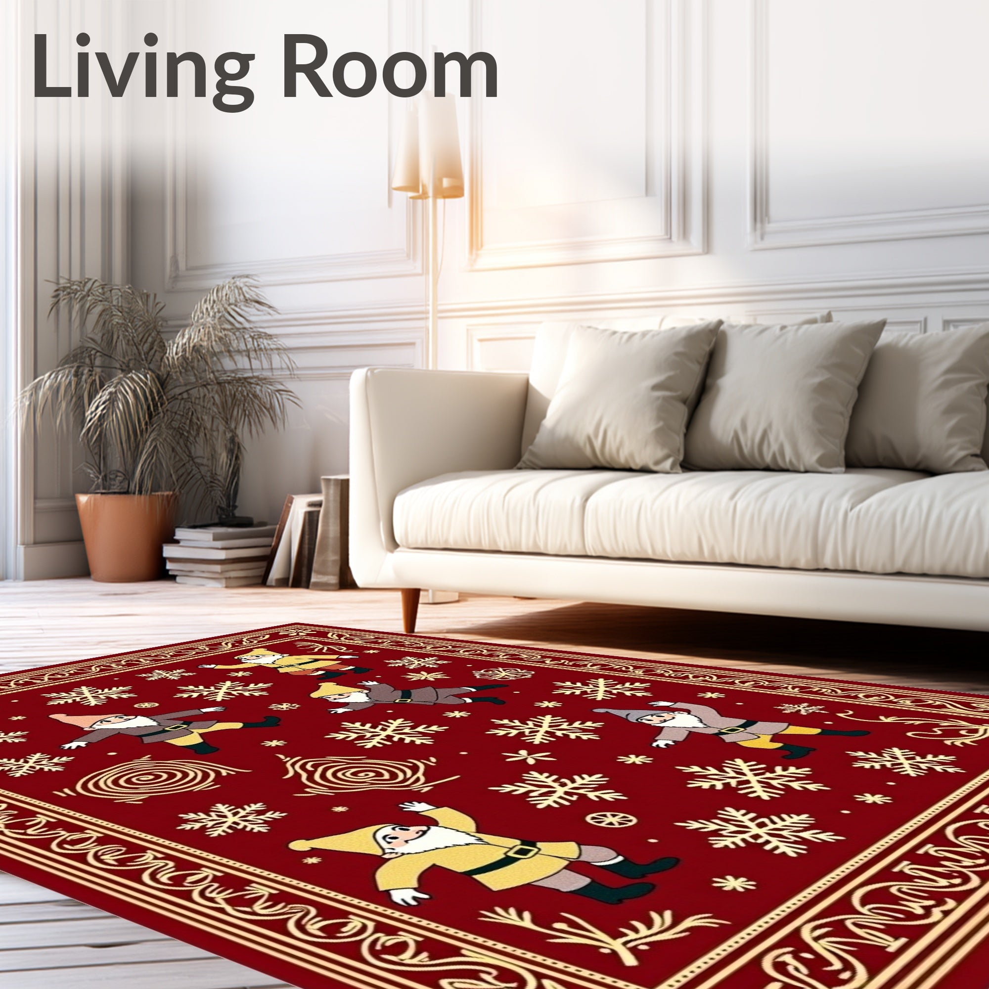 Red Golden Gnome Snowflake Festive Rug