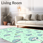 Cute Blue Mushroom Whimsical Forest Rug