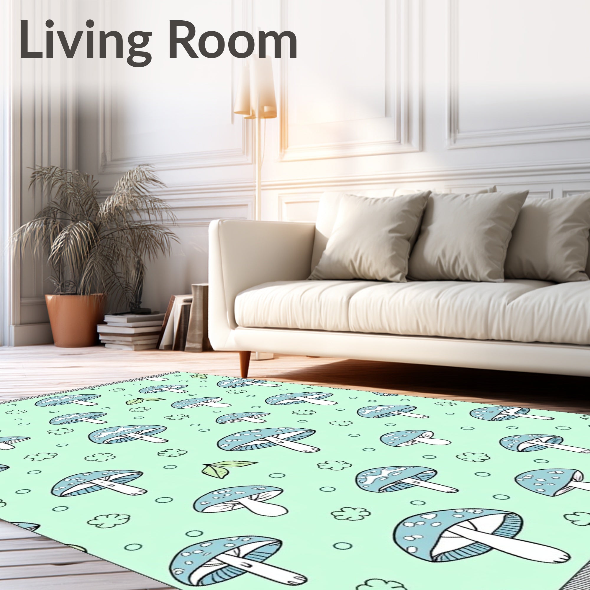 Cute Blue Mushroom Whimsical Forest Rug