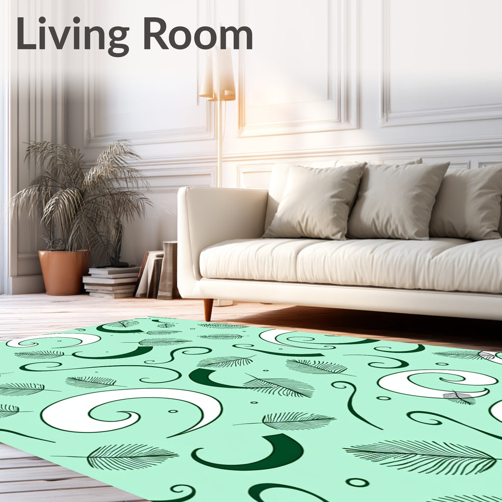 Teal Fern Swirls and Curls Rug