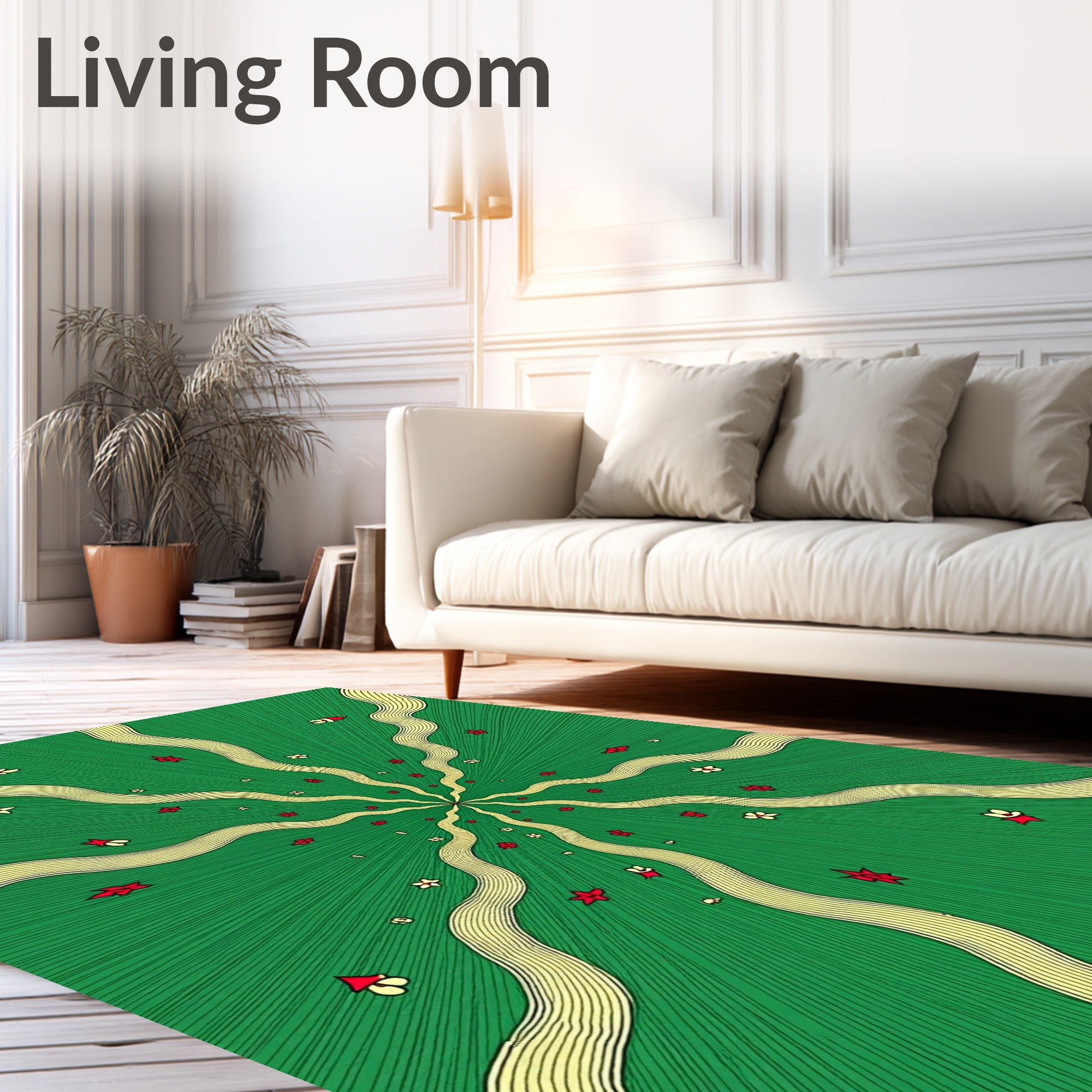Radiant Yellow Swirl Red Flower Rug