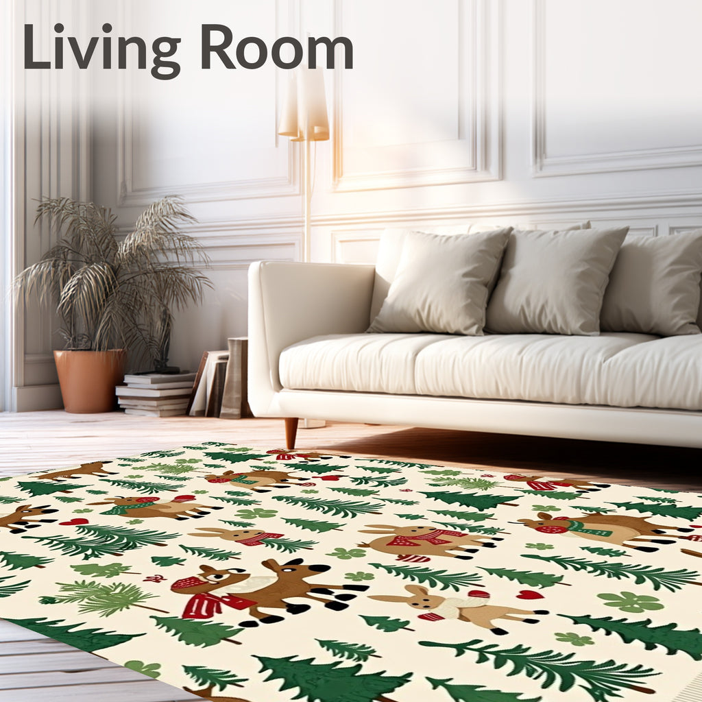 Woodland Critters Forest Christmas Trees Rug