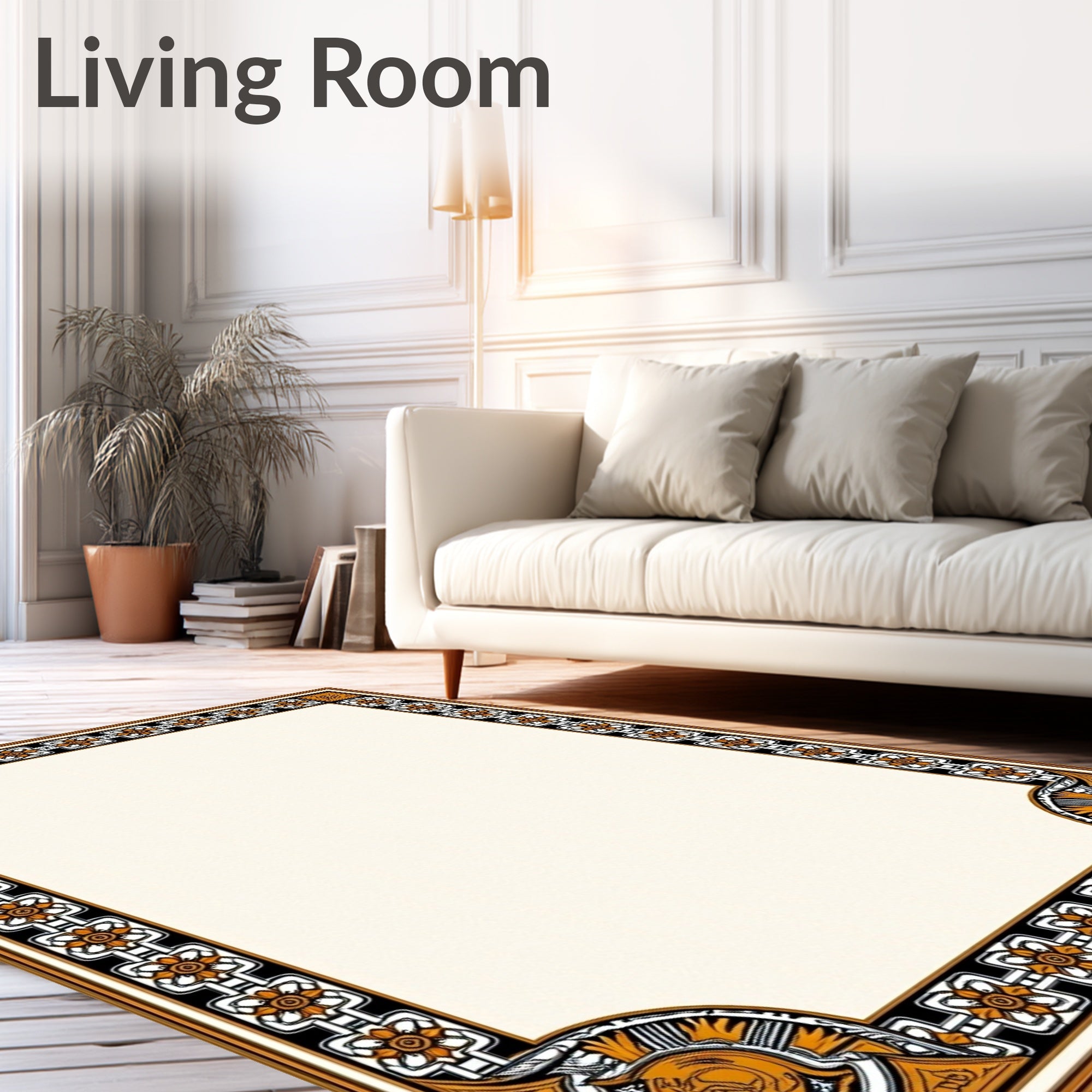Orange Floral Chain Border Rug