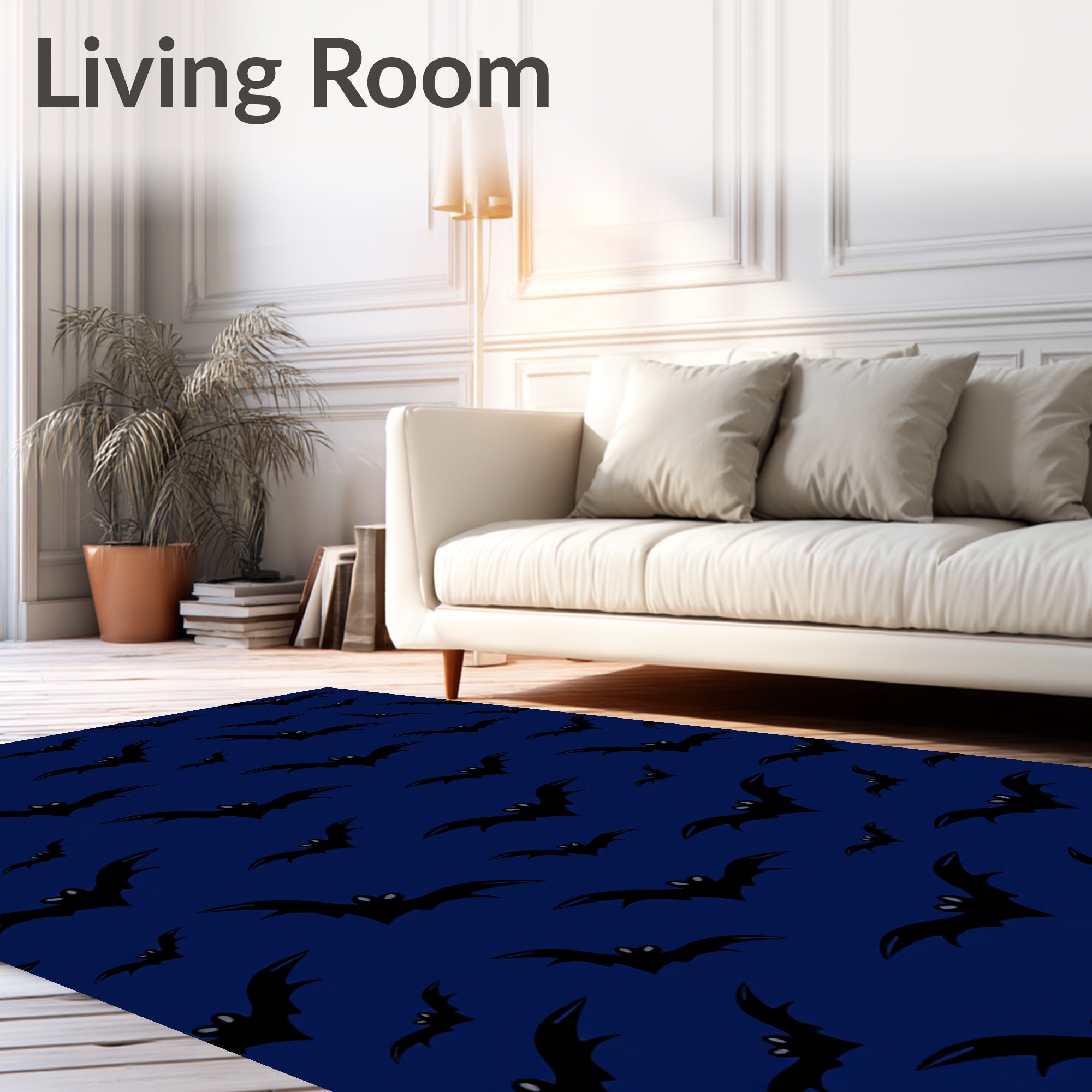 Spooky Black Bats Night Sky Rug