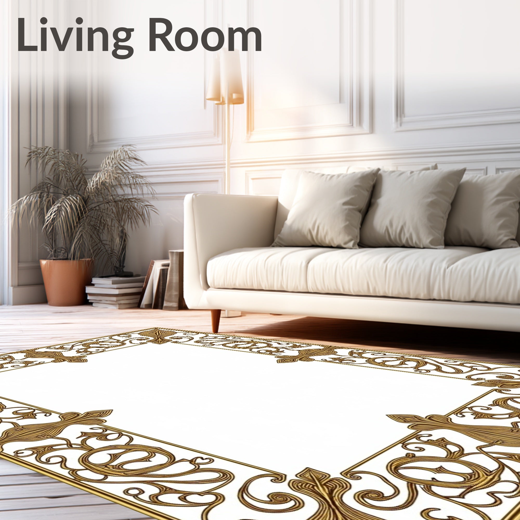 Antique Gold Floral Swirl Accents Rug