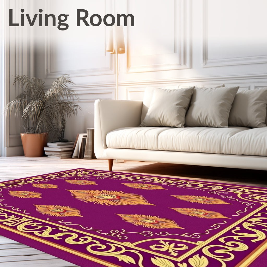 Regal Plum Golden Peacock Feather Rug