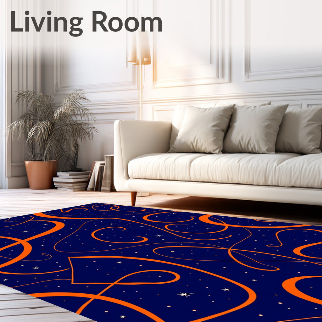 Dark Blue Orange Swirl Starry Night Rug
