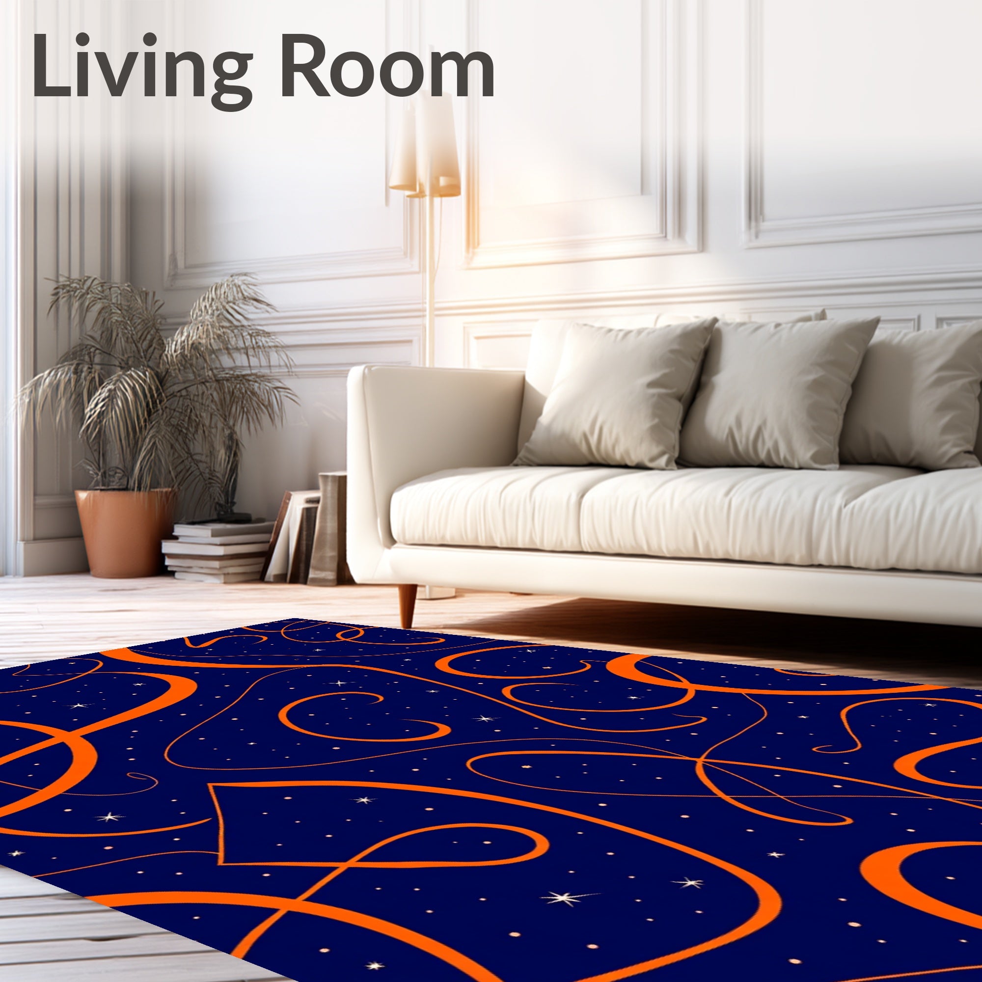 Dark Blue Orange Swirl Starry Night Rug