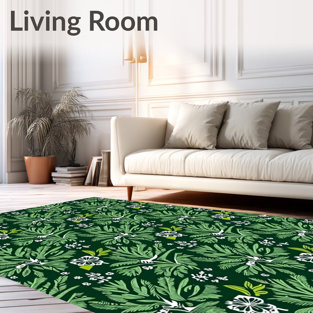 Dark Green Lush Tropical Foliage Rug