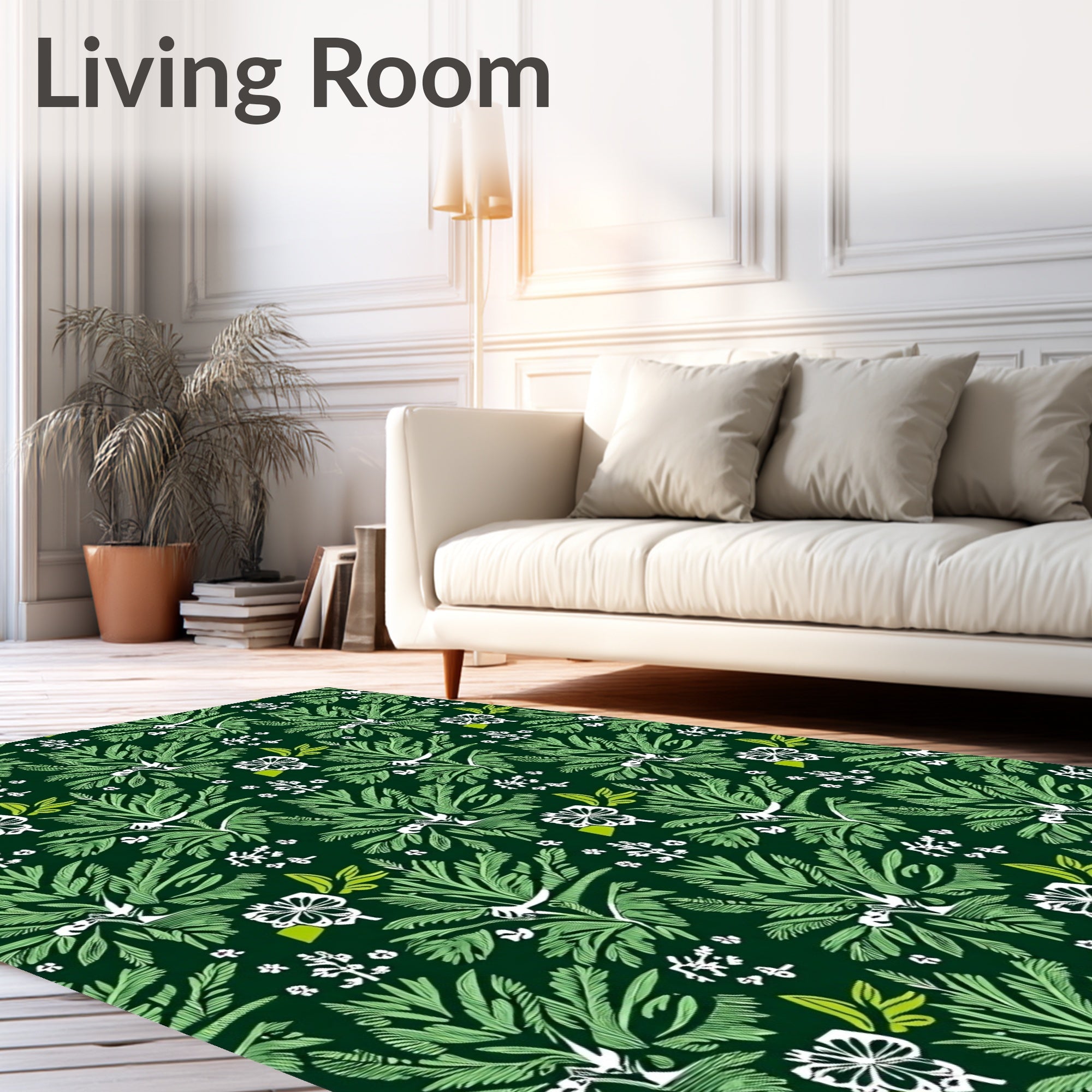 Dark Green Lush Tropical Foliage Rug