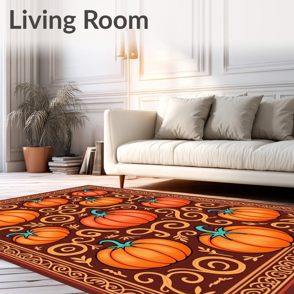 Harvest Orange Pumpkin Swirl Border Rug