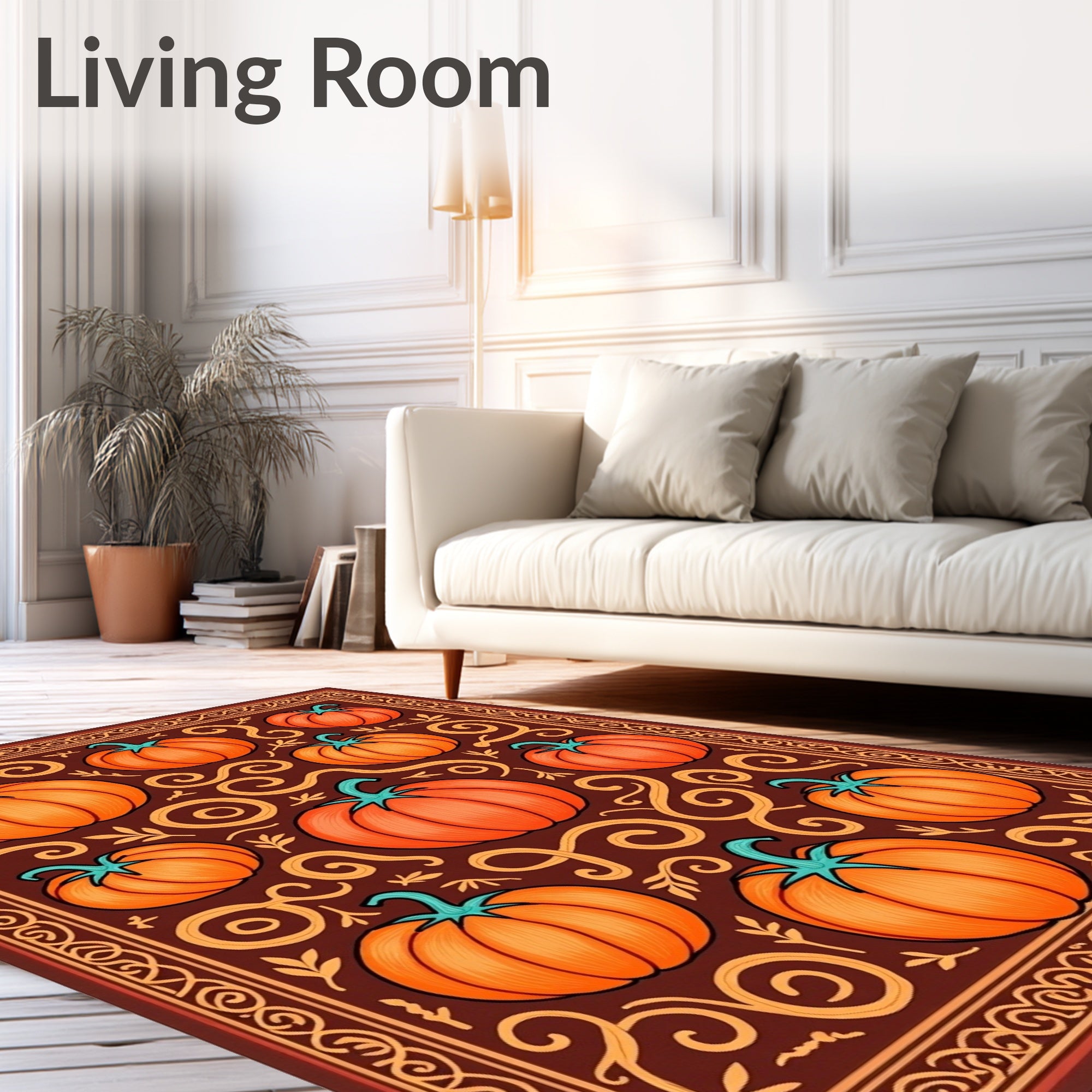 Harvest Orange Pumpkin Swirl Border Rug