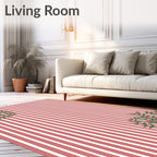Whimsical Red Stripe Green Vine Rug