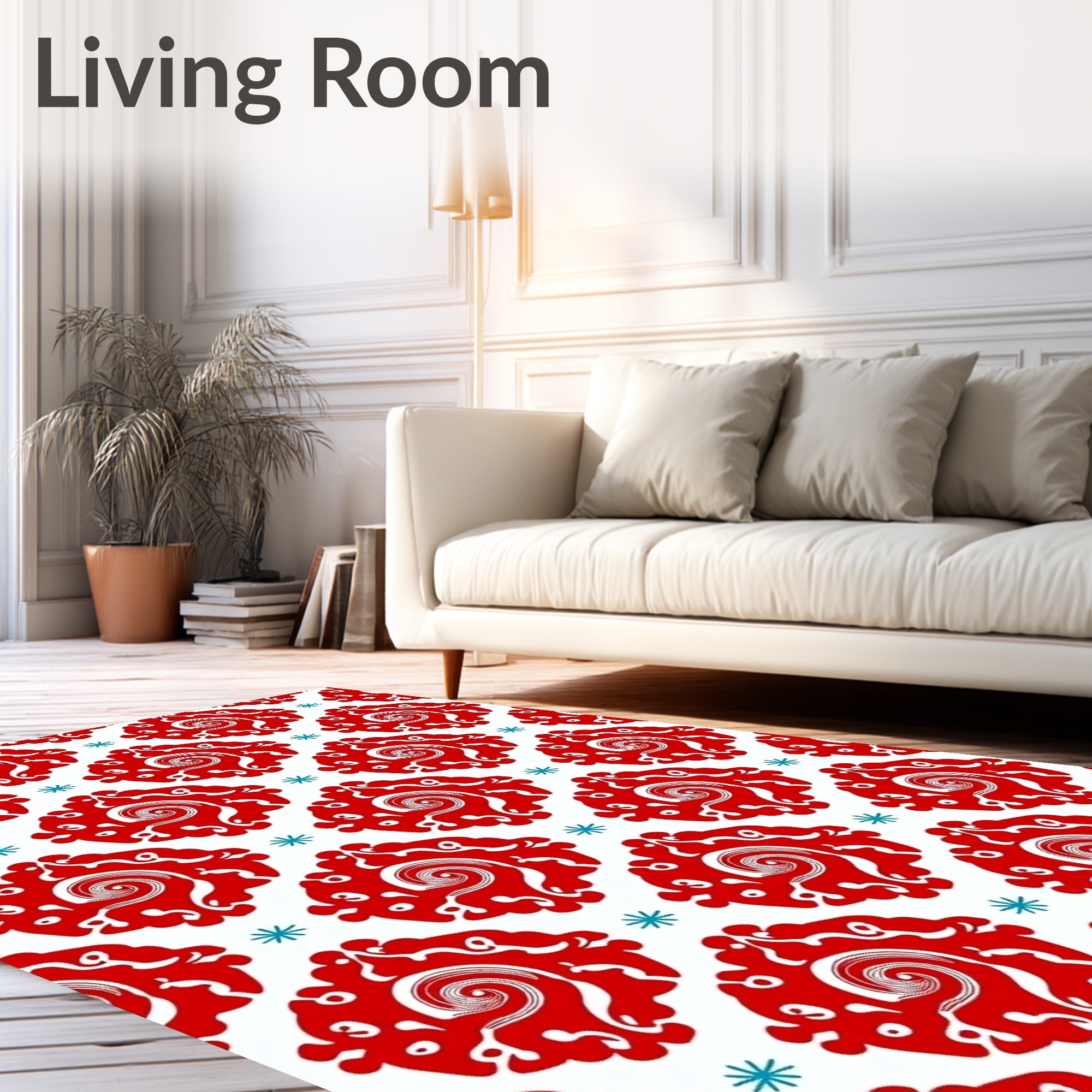 Bold Red Swirl Medallion Repeat Rug