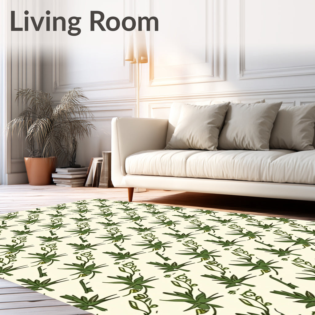 Green Leafy Twig Scatter Rug