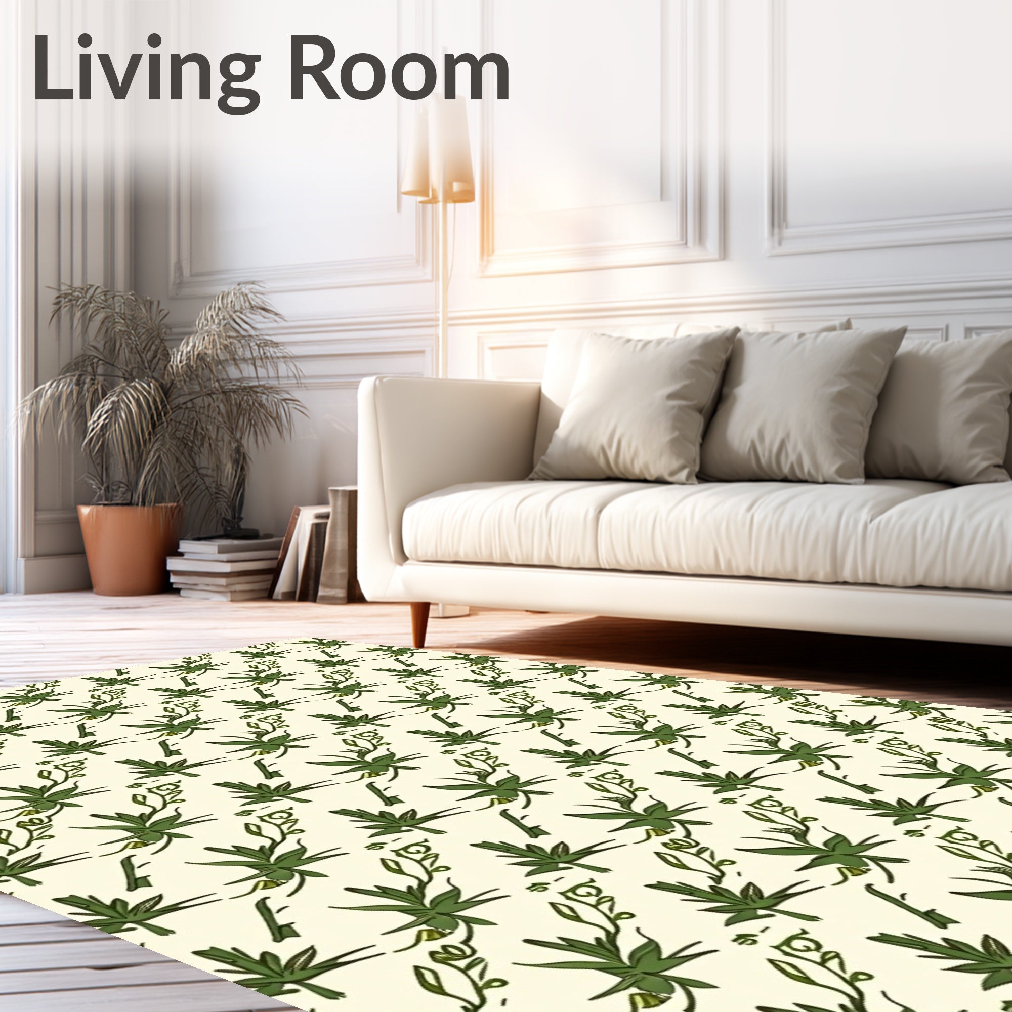 Green Leafy Twig Scatter Rug