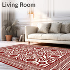 Crimson Botanical Symmetry Border Art Rug