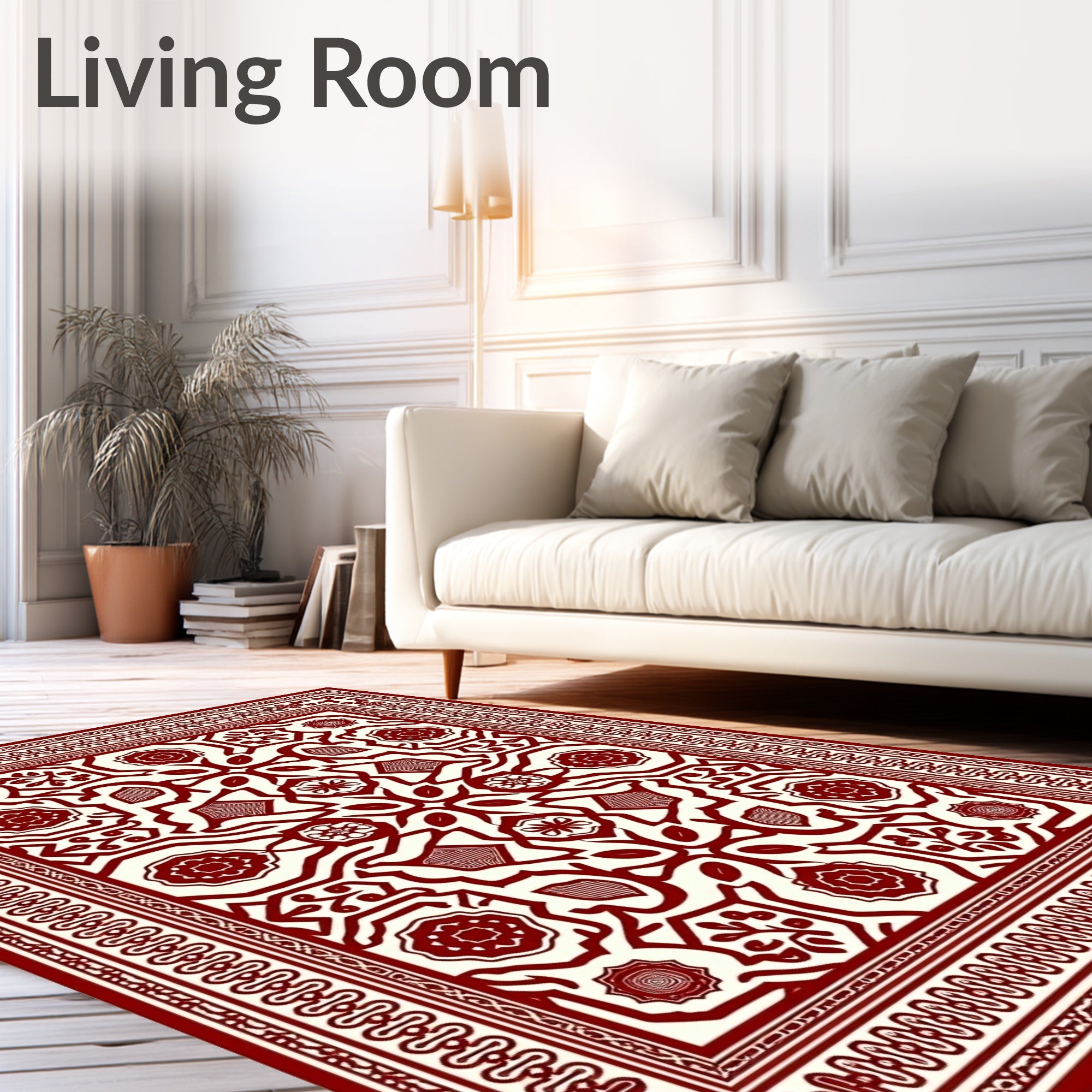 Crimson Botanical Symmetry Border Art Rug