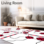 Red Black Checkerboard Hexagon Network Rug