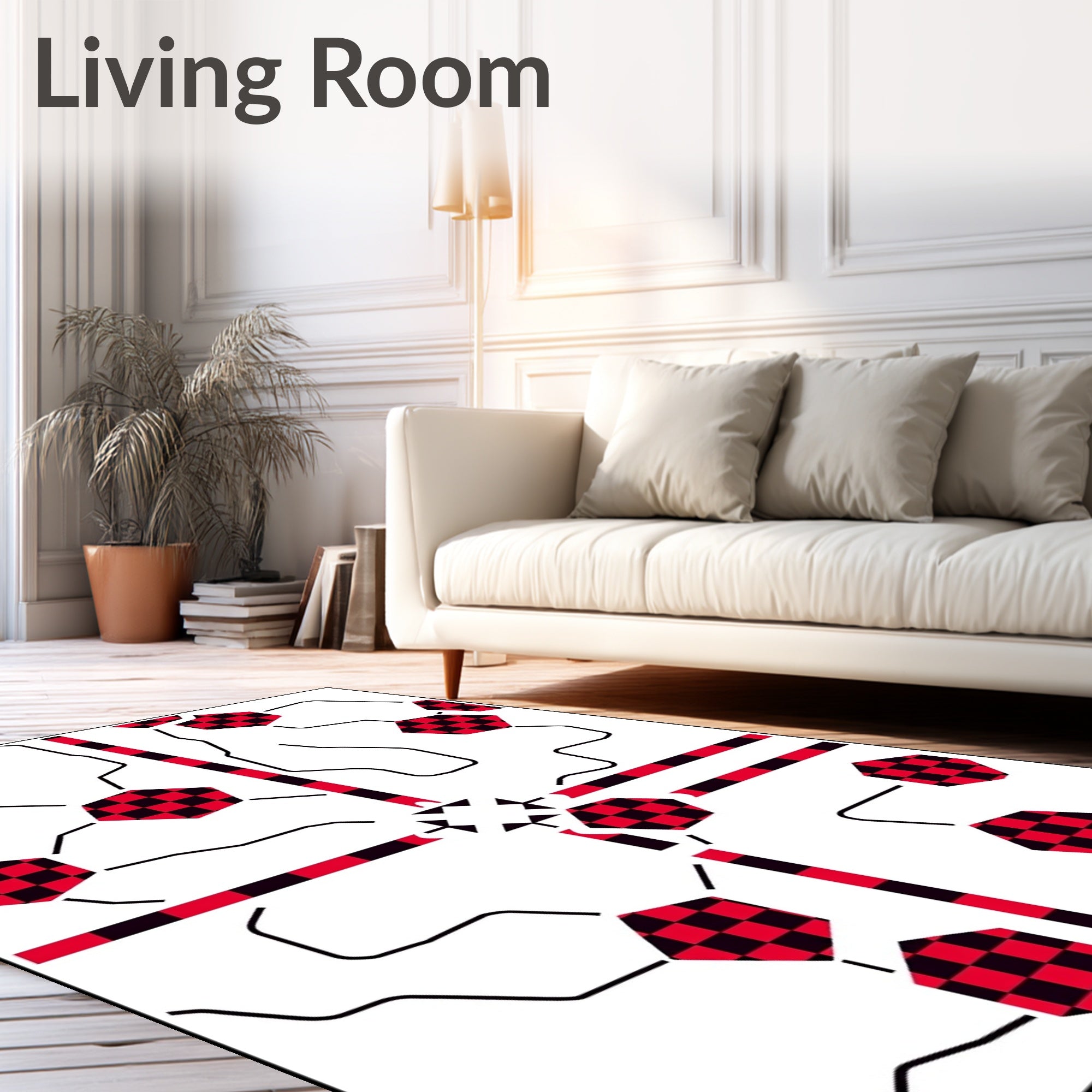 Red Black Checkerboard Hexagon Network Rug