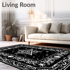 Mystical Black Starburst Pentagram Rug